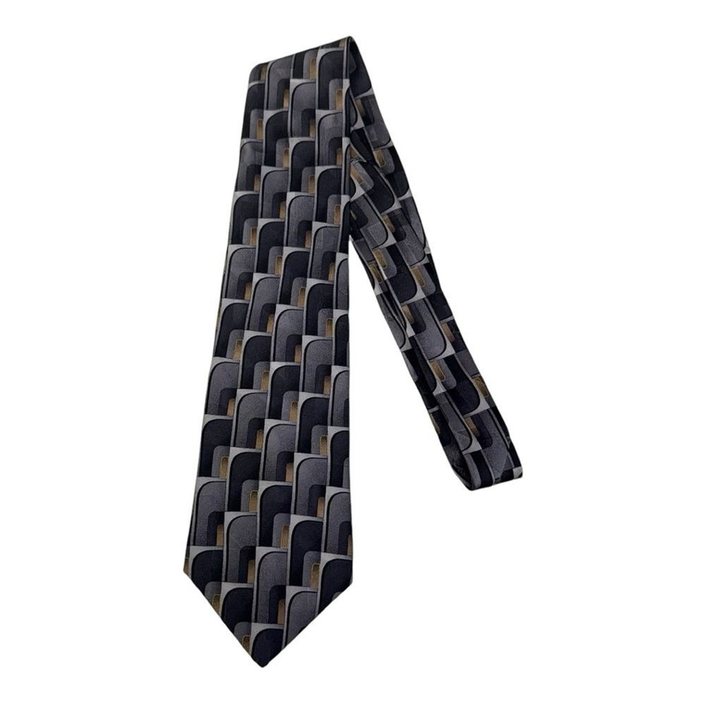 Arrow Mens Silk Necktie Grey Black Gold Geometric Abstract Pattern Classic Tie